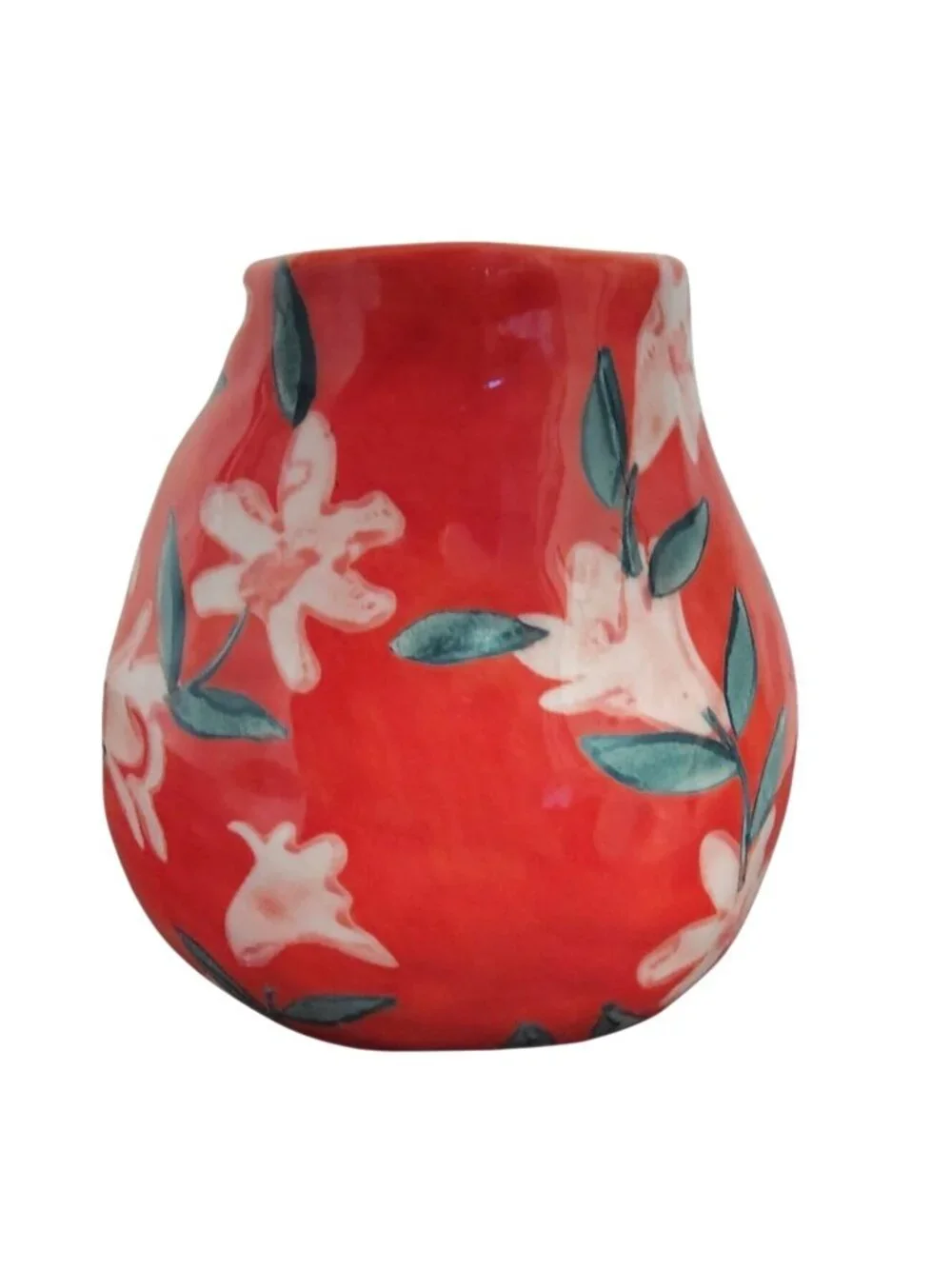 Anthropologie Leah Reena Goren Orange Floral White Flower Ceramic Decor Vase